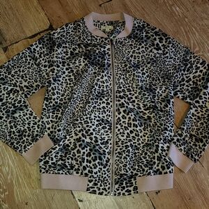 Kori Leopard-Print Bomber Jacket with Pink Trim